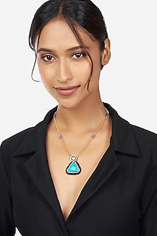 Micron Gold Finish Pendant Necklace With Turquoise