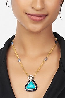 Micron Gold Finish Pendant Necklace With Turquoise