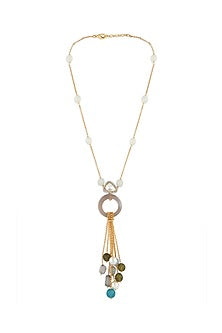 Gold Finish Pendant Necklace With Agates