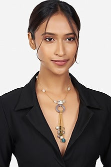 Gold Finish Pendant Necklace With Agates
