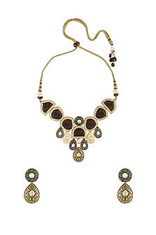 Gold Finish Kundan Polki Necklace Set