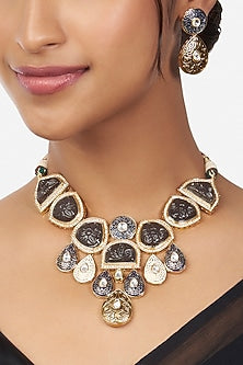 Gold Finish Kundan Polki Necklace Set