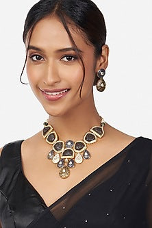 Gold Finish Kundan Polki Necklace Set