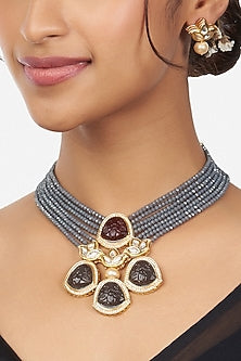Gold Finish Agate Stones Necklace Set