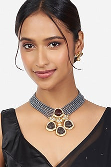 Gold Finish Agate Stones Necklace Set