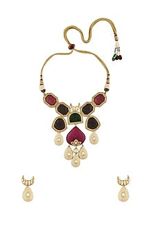 Gold Finish Kundan Polki & Agate Stones Necklace Set