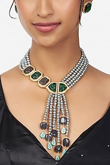 Gold Finish Zirconia Diamond Necklace Set