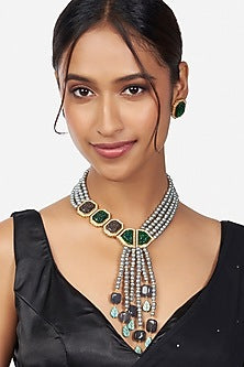 Gold Finish Zirconia Diamond Necklace Set