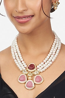 Gold Finish Pearls Necklace Set