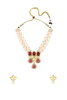 Gold Finish Beads & Agate Stone Necklace Set