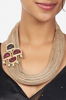 Gold Finish Jute Threaded Necklace