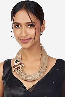Gold Finish Jute Threaded Necklace