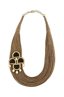 Gold Finish Jute Threaded & Agate Necklace