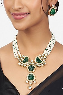 Gold Finish Pearls & Kundan Necklace Set