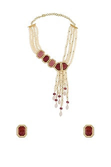 Gold Finish Beads & Pearls Necklace Set