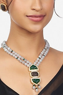 Gold Finish Beads & Diamond Necklace Set