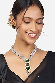 Gold Finish Beads & Diamond Necklace Set