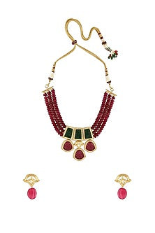 Gold Finish Kundan Polki Choker Necklace Set