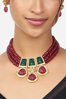 Gold Finish Kundan Polki Choker Necklace Set