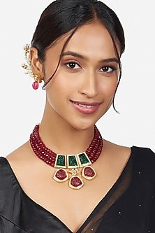 Gold Finish Kundan Polki Choker Necklace Set