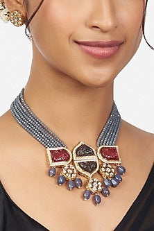 Gold Finish Necklace Set With Agate Stones