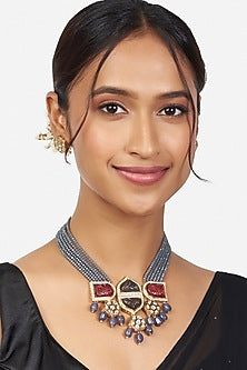 Gold Finish Necklace Set With Agate Stones