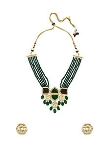 Gold Finish Necklace Set With Kundan Polki