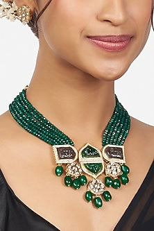 Gold Finish Necklace Set With Kundan Polki