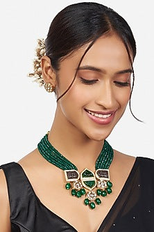 Gold Finish Necklace Set With Kundan Polki
