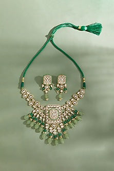 Gold Plated Hydro Polki & Agate Beaded Necklace Set