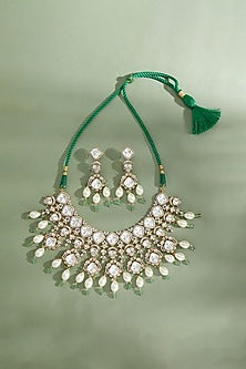 Gold Plated Hydro Polki & Quartz Beaded Necklace Set