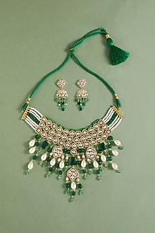 Gold Plated Hydro Polki & Jade Necklace Set
