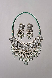 Gold Plated Hydro Polki & Hydro Emerald Necklace Set