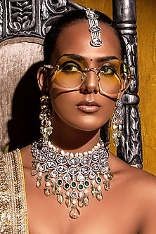 Gold Plated Hydro Polki & Hydro Emerald Necklace Set