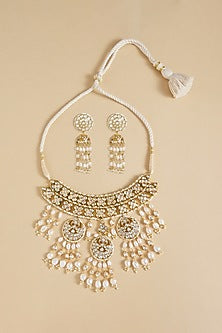 Gold Plated Hydro Polki & Freshwater Pearl Necklace Set