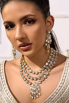 Gold Plated Hydro Polki Necklace Set