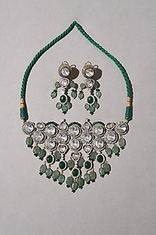 Gold Plated Hydro Polki & Hydro Emerald Necklace Set