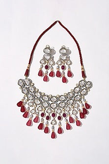 Gold Plated Hydro Polki & Hydro Ruby Necklace Set