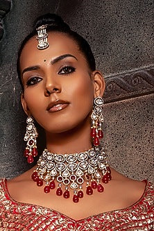 Gold Plated Hydro Polki & Hydro Ruby Necklace Set
