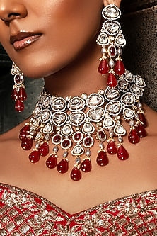Gold Plated Hydro Polki & Hydro Ruby Necklace Set
