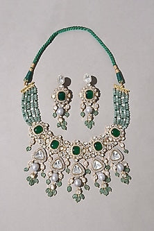 Gold Plated Hydro Polki & Baroque Pearl Necklace Set