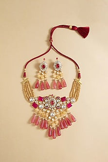 Gold Plated Hydro Polki & Tourmaline Drop Necklace Set
