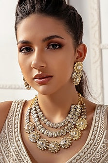Gold Plated Hydro Polki Layered Necklace Set