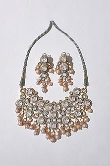 Gold Plated Hydro Polki & Agate Beaded Necklace Set