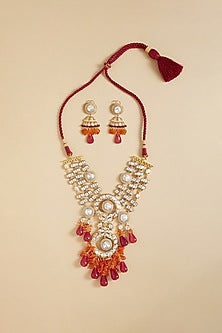 Gold Plated Hydro Polki & Beaded Necklace Set