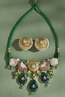 Gold Plated Hydro Ruby & Agate Beaded Choker Necklace Set