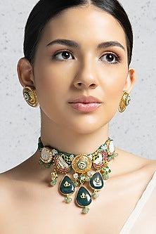 Gold Plated Hydro Ruby & Agate Beaded Choker Necklace Set