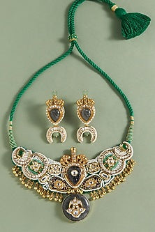 Gold Plated Hydro Ruby & Agate Beaded Choker Necklace Set