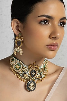 Gold Plated Hydro Ruby & Agate Beaded Choker Necklace Set