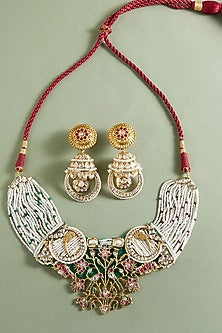 Gold Plated Hydro Ruby & Emerald Choker Necklace Set